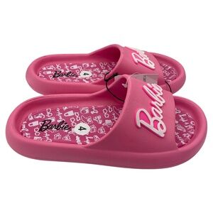 BARBIE Mattel girls pink logo slides sandals Size 4